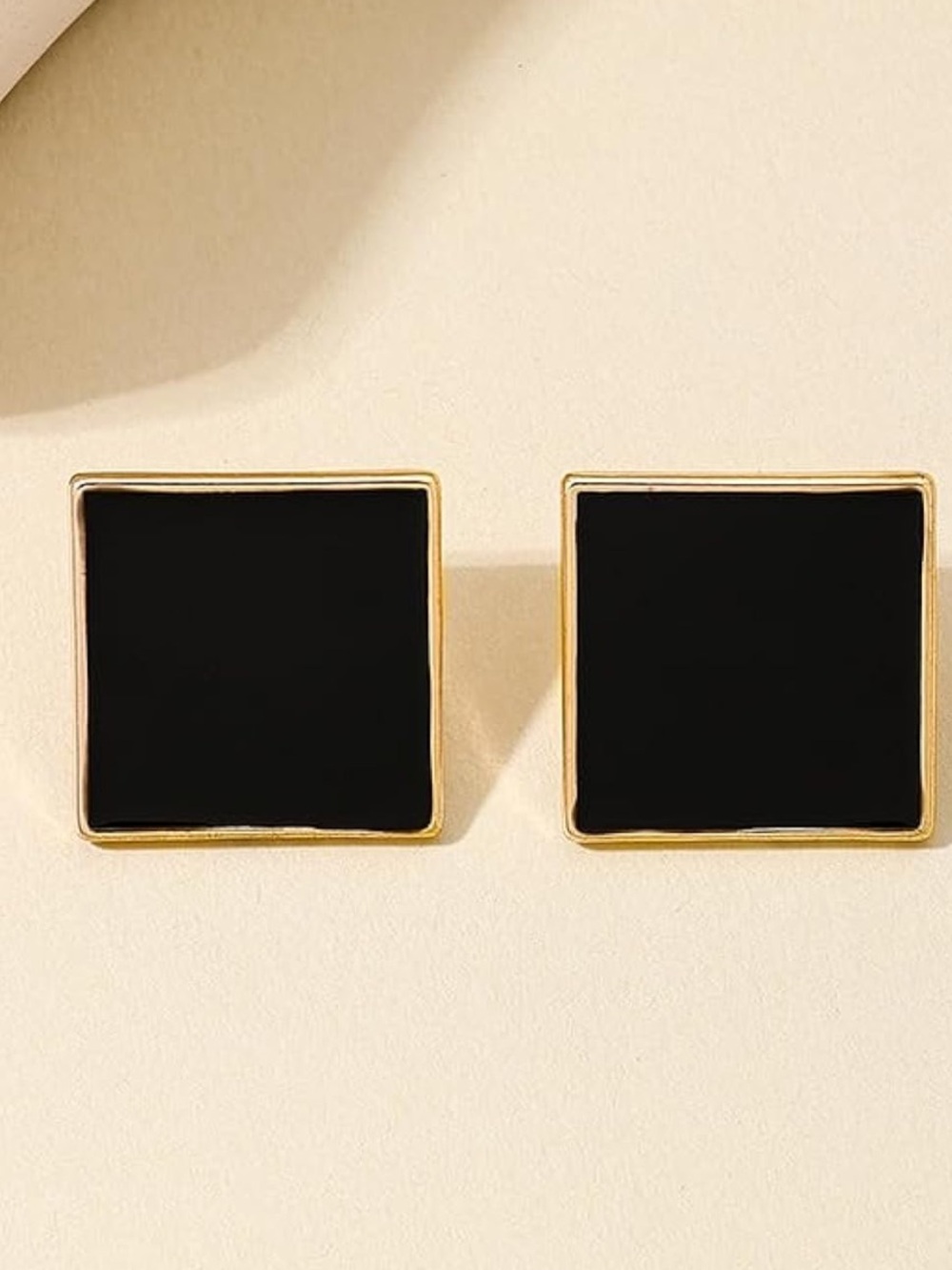 Black Geometric Jewelry Set Necklace Earrings Ring | Gold Tone - Picture 5 of 6